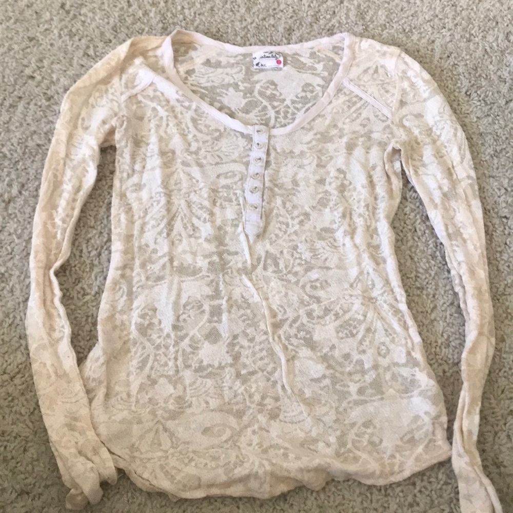 Free People Peach Lace Long Sleeve Shirt